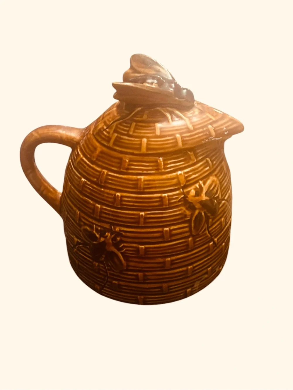Vintage Ceramic Beehive Honey Jar 3D Bee Ceramic Lid Brown Made Japan 4